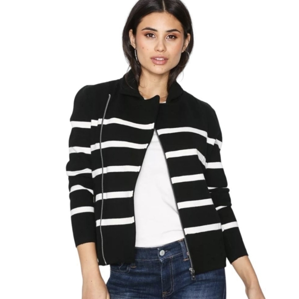 Ralph Lauren Asymmetrical Moto Knit Blazer High Contrast Zip Jacket Sz L NWOT‎